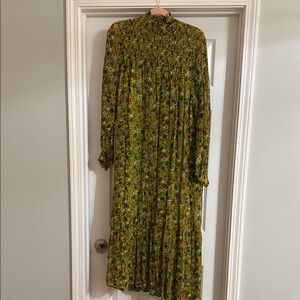 Green and Yellow Smocked Long Sleeve Gown